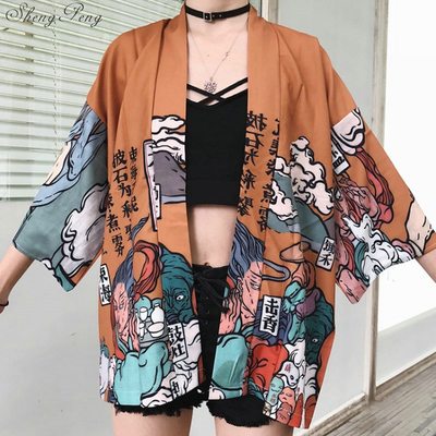 Harajuku printed japanese kimono blouse top
