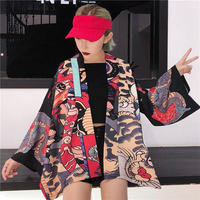 Summer Harajuku Printed Japanese Kimono Blouse - Thumbnail 3
