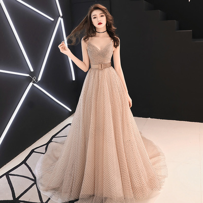 Stylish v neck tulle long prom dress, evening dress - Thumbnail 5