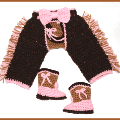 Crocheted western girl baby set
