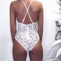 Sexy Spaghetti Strap Romper Bodysuit Lingerie in Black and White - Thumbnail 2
