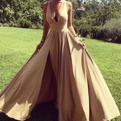 V neck split side prom dresses for women - Thumbnail 4