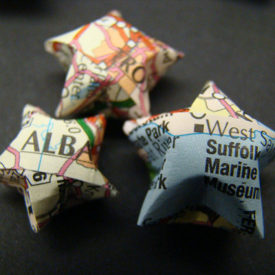 Recycled map stars - 50 origami lucky stars