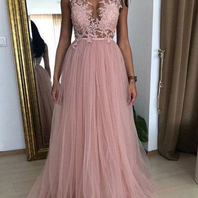 V neck long prom dresses with appliques - Thumbnail 5
