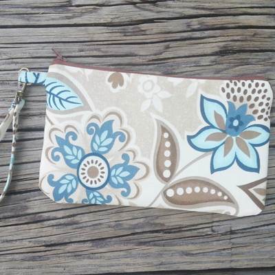 Teal/brown wristlet