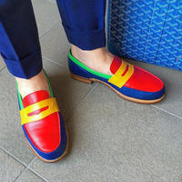 Handmade Multi Color Leather Shoes, Men's Loafer Slip On Dress Shoes - Thumbnail 1