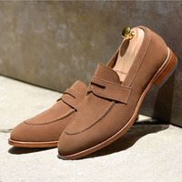 Handmade Beige Color Loafer Shoes, Men's Suede Fashion Slip On Shoes - Thumbnail 1