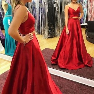 Sexy two piece red prom dresses with pockets - Thumbnail 5