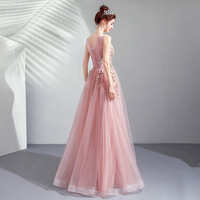 Pink tulle lace long prom dress, pink evening dress - Thumbnail 4