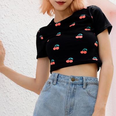 Cherry printed black top