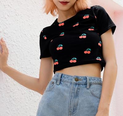 Cherry Printed Black Top