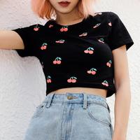 Cherry Printed Black Top - Thumbnail 1