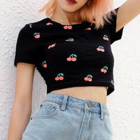 Cherry Printed Black Top - Thumbnail 2