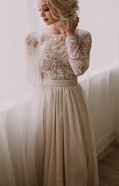 Champagne Wedding Dresses with Appliques