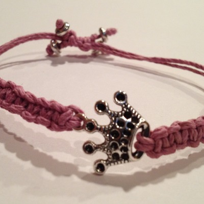 Friendship bracelet - pink w/ crown charm