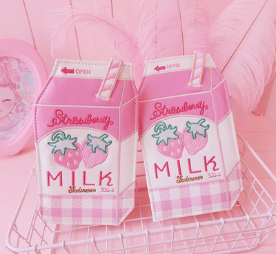 Strawberry Milk Embroidery Shoulder Bag