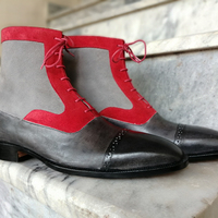 Handmade Men Leather Suede and leather Boot, Men Ankle High Lace Up Cap Toe dress Formal Boot - Thumbnail 1