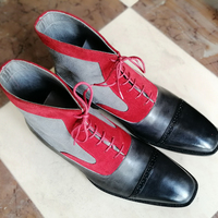 Handmade Men Leather Suede and leather Boot, Men Ankle High Lace Up Cap Toe dress Formal Boot - Thumbnail 2