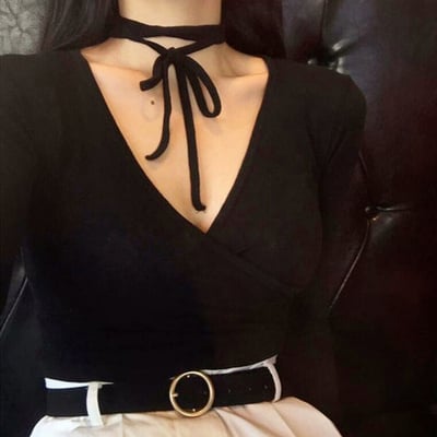 Chic lace up v-neck long sleeve t-shirt