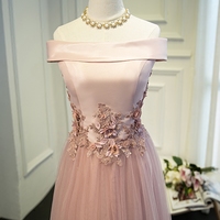 Pink tulle lace long prom dress, pink evening dresses - Thumbnail 1