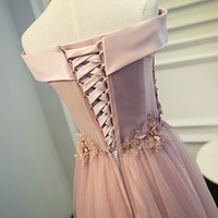 Pink tulle lace long prom dress, pink evening dresses - Thumbnail 2