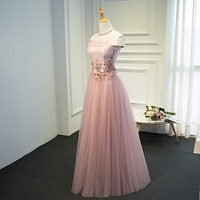 Pink tulle lace long prom dress, pink evening dresses - Thumbnail 3