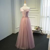 Pink tulle lace long prom dress, pink evening dresses - Thumbnail 5