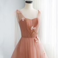 Pink tulle lace long prom dress, pink evening dress - Thumbnail 2