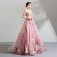 Pink tulle lace long prom dress, sweet 16 dress - Thumbnail 2