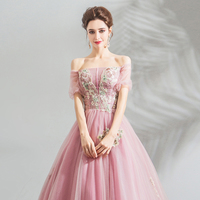 Pink tulle lace long prom dress, sweet 16 dress - Thumbnail 1