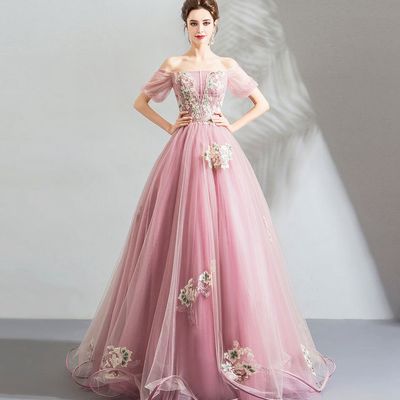 Pink tulle lace long prom dress, sweet 16 dress - Thumbnail 5