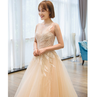Champagne tulle lace long prom dress, evening dress - Thumbnail 2