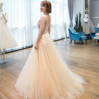 Champagne tulle lace long prom dress, evening dress - Thumbnail 3