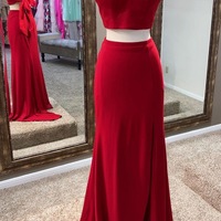 Sexy Two Piece Red Long Prom Dresses - Thumbnail 2
