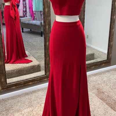 Sexy two piece red long prom dresses - Thumbnail 4
