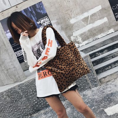Faux fur vintage fashion plush leopard print handbags