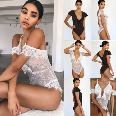 Sexy lace v neck lace black and white bodysuit lingerie