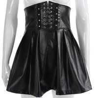 Harajuku Faux Leather Black Lace up Skirt - Thumbnail 1