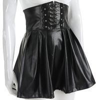 Harajuku Faux Leather Black Lace up Skirt - Thumbnail 2