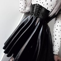 Harajuku Faux Leather Black Lace up Skirt - Thumbnail 3