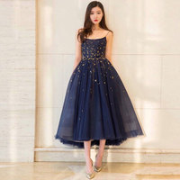 Cute blue tulle short prom dress, blue evening dress - Thumbnail 1