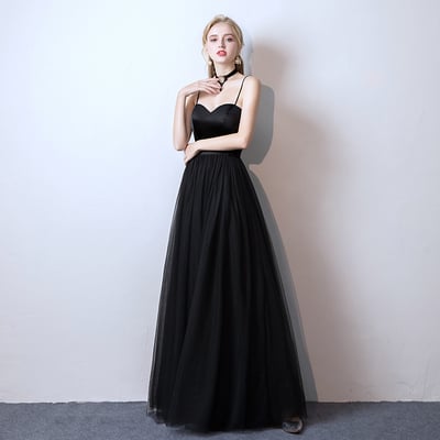 Simple black  tulle long prom dress, black evening dress - Thumbnail 4