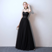 Simple black  tulle long prom dress, black evening dress - Thumbnail 1