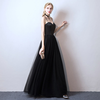 Simple black  tulle long prom dress, black evening dress - Thumbnail 2