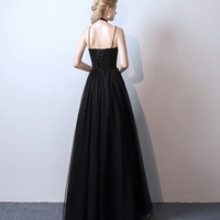 Simple black  tulle long prom dress, black evening dress - Thumbnail 3
