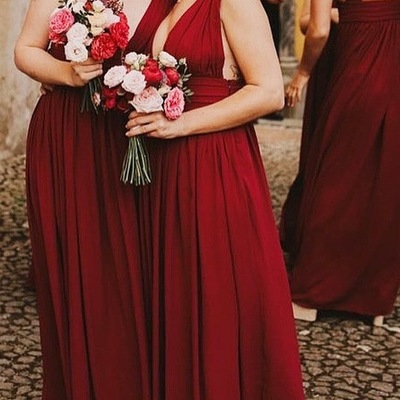 Light dark red v neck bridesmaid dresses for weddding - Thumbnail 5