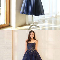Cute blue tulle short prom dress, blue evening dress - Thumbnail 3