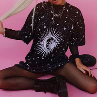 Galaxy Moon Star Sun Black Tee - Thumbnail 1