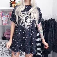 Galaxy Moon Star Sun Black Tee - Thumbnail 4