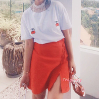 Red Side Button Split Skirt with Slit - Thumbnail 1